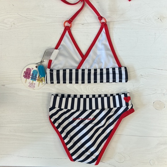 NWT deux par deux Stripe Navy/White Triangle Bikini - Picture 4 of 7